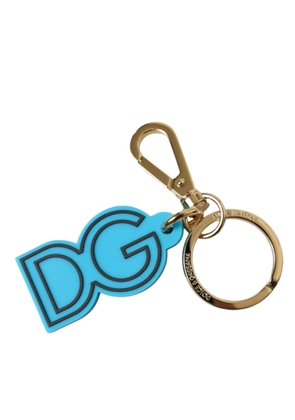 Dolce & Gabbana Blue Rubber Gold Tone Metal DG Logo Keyring Keychain