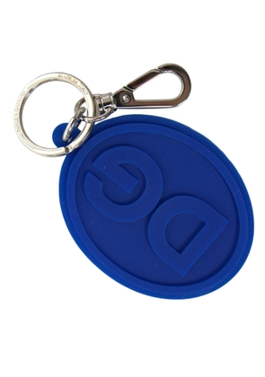 Dolce & Gabbana Blue Rubber DG Logo Silver Brass Metal Keyring Keychain