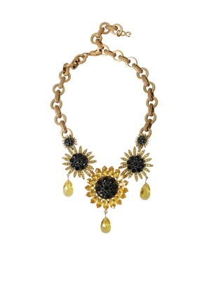 Dolce & Gabbana Gold Tone Brass Sunflower Crystal Embellished Necklace