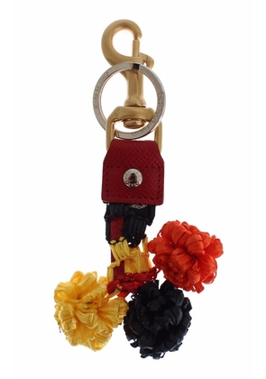 Dolce & Gabbana Gold Yellow Raffia Leather Clasp Finder Chain Keyring