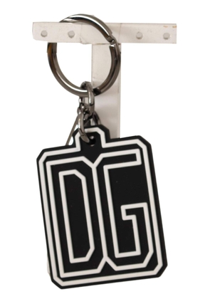 Dolce & Gabbana Black White DG Rubber Logo Silver Ring Keychain