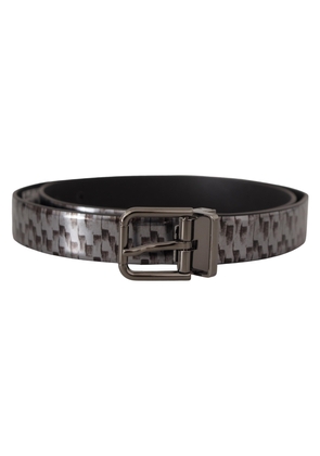 Dolce & Gabbana Gray Herringbone Leather Gray 3D Metal Buckle Belt - 90 cm / 36 Inches