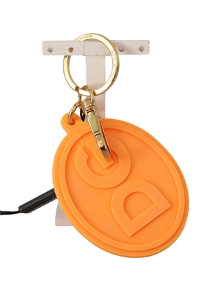 Dolce & Gabbana Orange Rubber DG Logo Gold Brass Metal Keychain