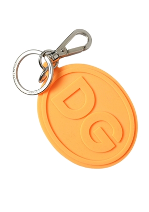 Dolce & Gabbana Orange Rubber DG Logo Silver Brass Metal Keyring Keychain