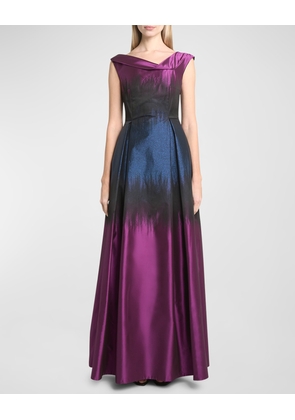 Metallic Ombre Jacquard Cap-Sleeve Gown