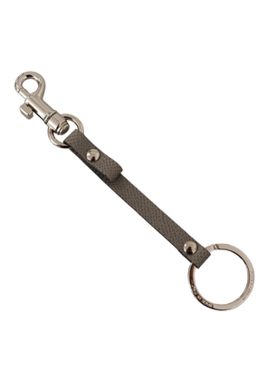 Dolce & Gabbana Gray Textured Leather Silver Metal Hook Keychain