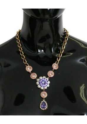 Dolce & Gabbana Pink Gold Brass Crystal Purple Pearl Pendants