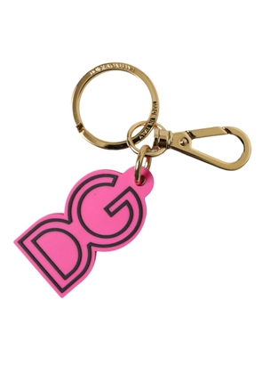 Dolce & Gabbana Pink Rubber Gold Tone Metal DG Logo Keyring Keychain