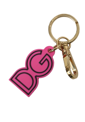 Dolce & Gabbana Pink Rubber Gold Tone Metal DG Logo Keyring Keychain