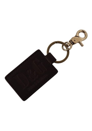 Dolce & Gabbana Brown Leather Logo Metal Ring Hook Keychain