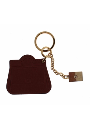 Dolce & Gabbana Brown Leather Miss SICILY Gold Finder Chain Keychain