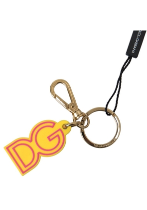 Dolce & Gabbana Yellow Rubber DG Logo Gold Brass Metal Keyring Keychain