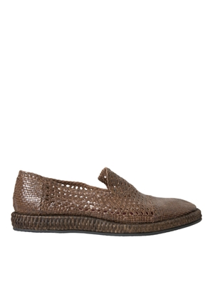 Dolce & Gabbana Brown Woven Leather Loafers Casual Shoes - EU41/US8