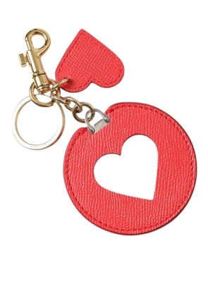 Dolce & Gabbana Red Heart Calf Leather Gold Tone Brass Keyring Keychain