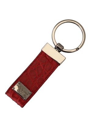 Dolce & Gabbana Red Leather Logo Plaque Silver Brass Keychain