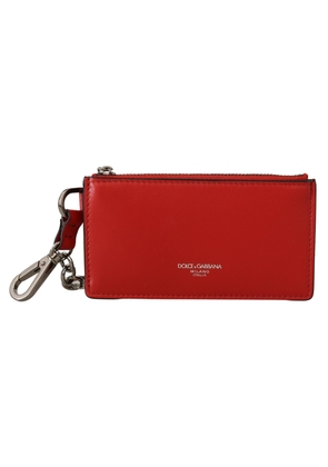 Dolce & Gabbana Red Leather Purse Silver Tone  Keychain