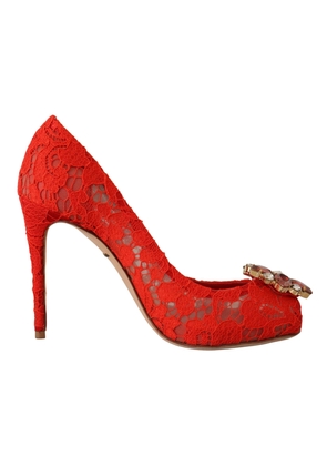 Dolce & Gabbana Red Taormina Lace Crystal Heels Pumps - EU35/US4.5