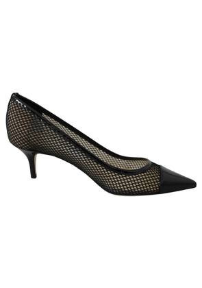 Jimmy Choo Black Mesh and Leather Amika 50 Pumps - EU37/US6.5