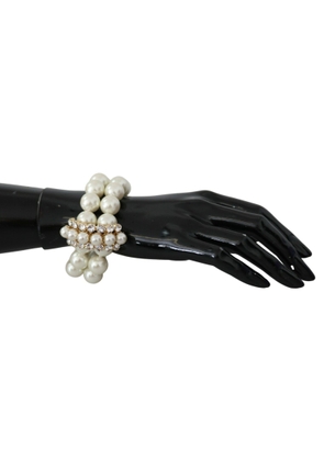 Dolce & Gabbana White Faux Pearl Beads Translucent Crystals Bracelet