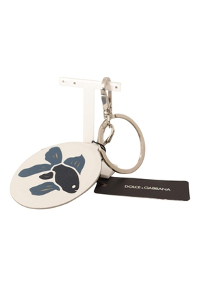 Dolce & Gabbana White Leather Fish Metal Silver Tone Keyring Keychain