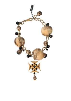 Gold Black Crystals Lapin Fur Filigree Chocker Necklace