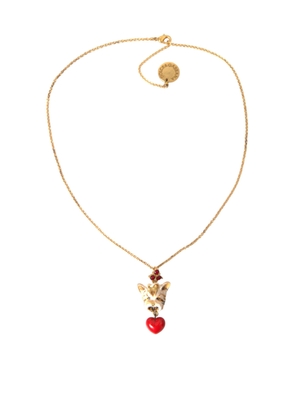 Gold Brass Chain Dog Heart Pendant Charm Necklace