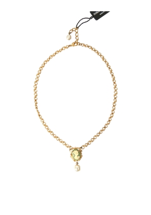 Gold Brass Chain Pearl Pendant Charm Necklace