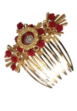 Gold Brass Crystal Heart Floral Hair Comb