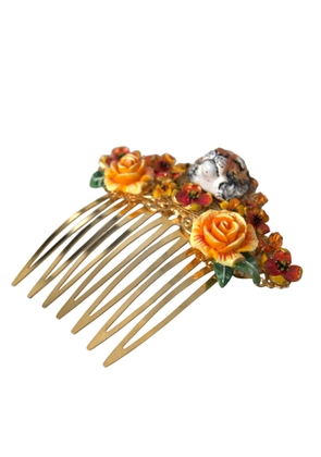 Gold Brass Crystal Leopard Floral Hair Comb