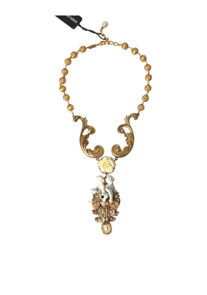 Gold Brass Angel Floral Beaded Embellished Necklace