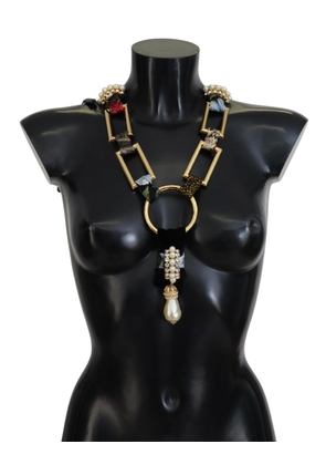 Gold Brass Sicily Crystal Robe Statement Necklace