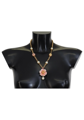 Gold Tone Floral Crystals Pink Embellished Necklace