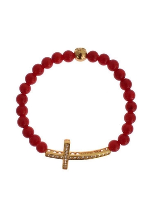 Nialaya  Coral Gold CZ Cross 925 Silver Bracelet - S