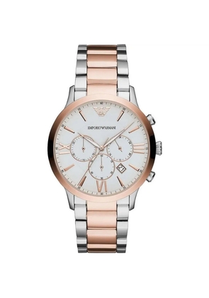 Emporio Armani Silver and Bronze Steel Chronograph Watch