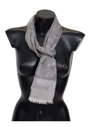 Missoni Gray Paisley Wool Unisex Neck Wrap Scarf