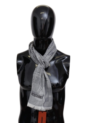 Missoni Gray Floral Wool Unisex Neck Wrap Fringes Scarf