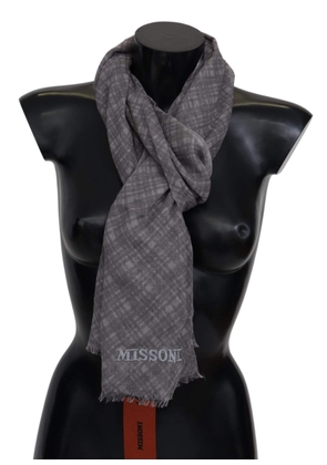 Missoni Gray Plaid Wool Unisex Neck Wrap Scarf