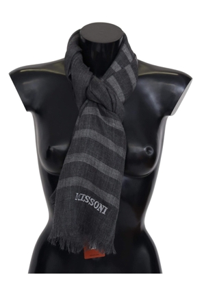 Missoni Gray Striped Wool Unisex Neck Wrap Fringes Scarf