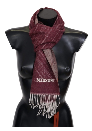 Missoni Maroon 100% Cashmere Unisex Neck Wrap Fringes Scarf