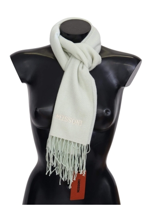 Missoni White Pattern Cashmere Unisex Wrap Fringes Scarf