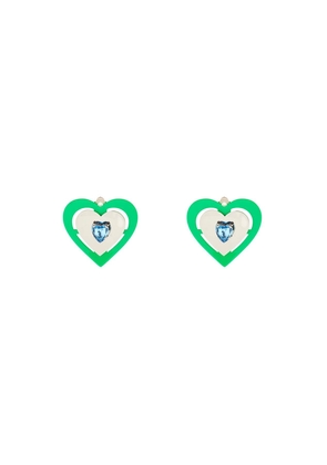 Saf safu green neon heart clip-on earrings - OS Silver