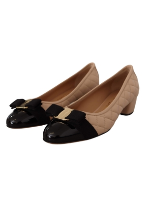 Salvatore Ferragamo Beige and Black Nappa Leather Pumps - EU36.5/US6