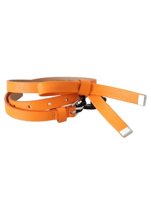 Scervino Street Orange Tangerine Leather Slim Silver Metal Buckle Belt - 80 cm / 32 Inches