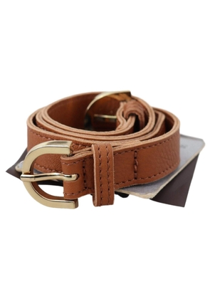 Scervino Street Light Brown Leather Gold Double Buckle Waist Belt - 65 cm / 26 Inches