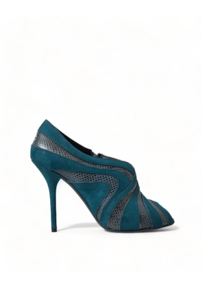 Teal Suede Leather Peep Toe Heels Pumps Shoes - EU40/US9.5