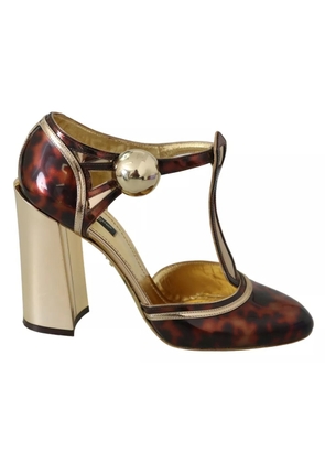 Gold Leopard T-strap Pumps Sandals Shoes - EU41/US10.5