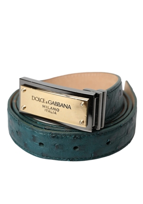 Green Leather Gold Logo Engraved Buckle Belt - 90 cm / 36 Inches