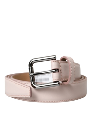 Light Pink Leather Silver Metal Buckle Belt - 90 cm / 36 Inches