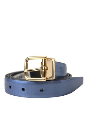 Metallic Blue Leather Gold Metal Buckle Belt - 90 cm / 36 Inches