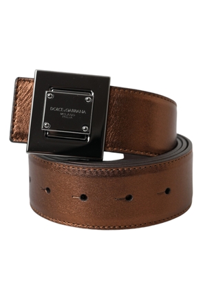 Metallic Bronze Leather Square Metal Buckle Belt - 85 cm / 34 Inches